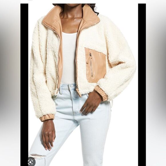 💼NWT Blank NYC Faux Shearling with Faux Leather Trim Bomber Jacket - Picture 6 of 13